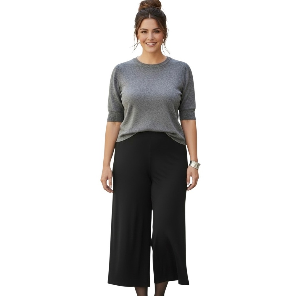 Eileen Fisher Woman Black Cropped Wide Leg Pants Plus Size 1X Viscose Stretch